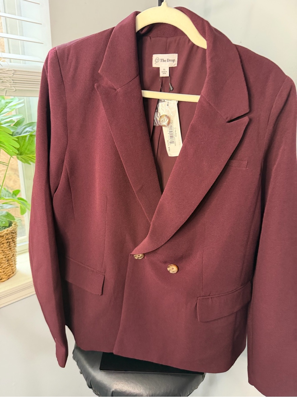 The Drop Women's Double-Breasted Burgundy Blazer